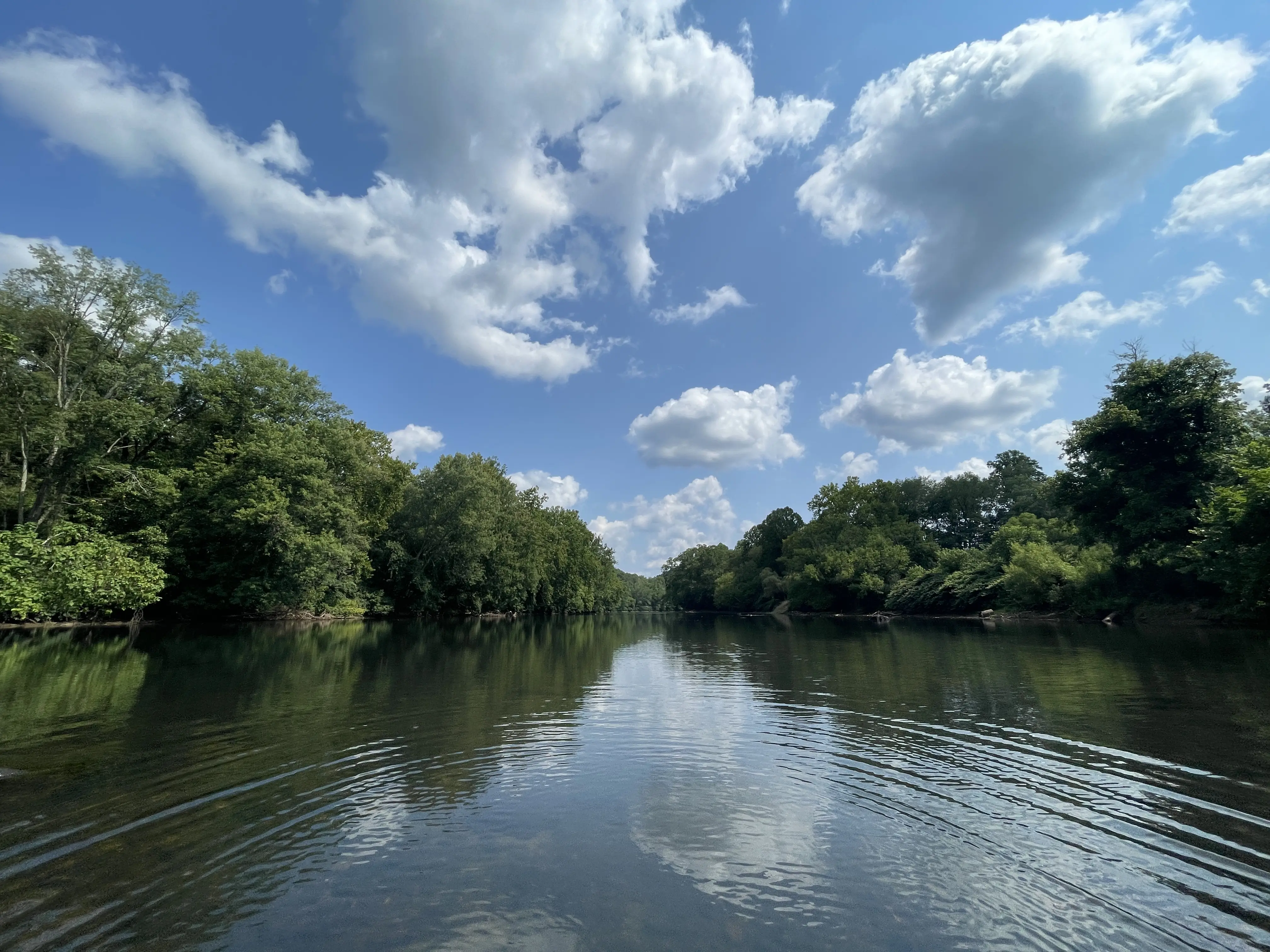 A pristine river view with ripples receding into the background